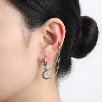 Surgical Steel Crescent Moon Double Chain Piercing Set
