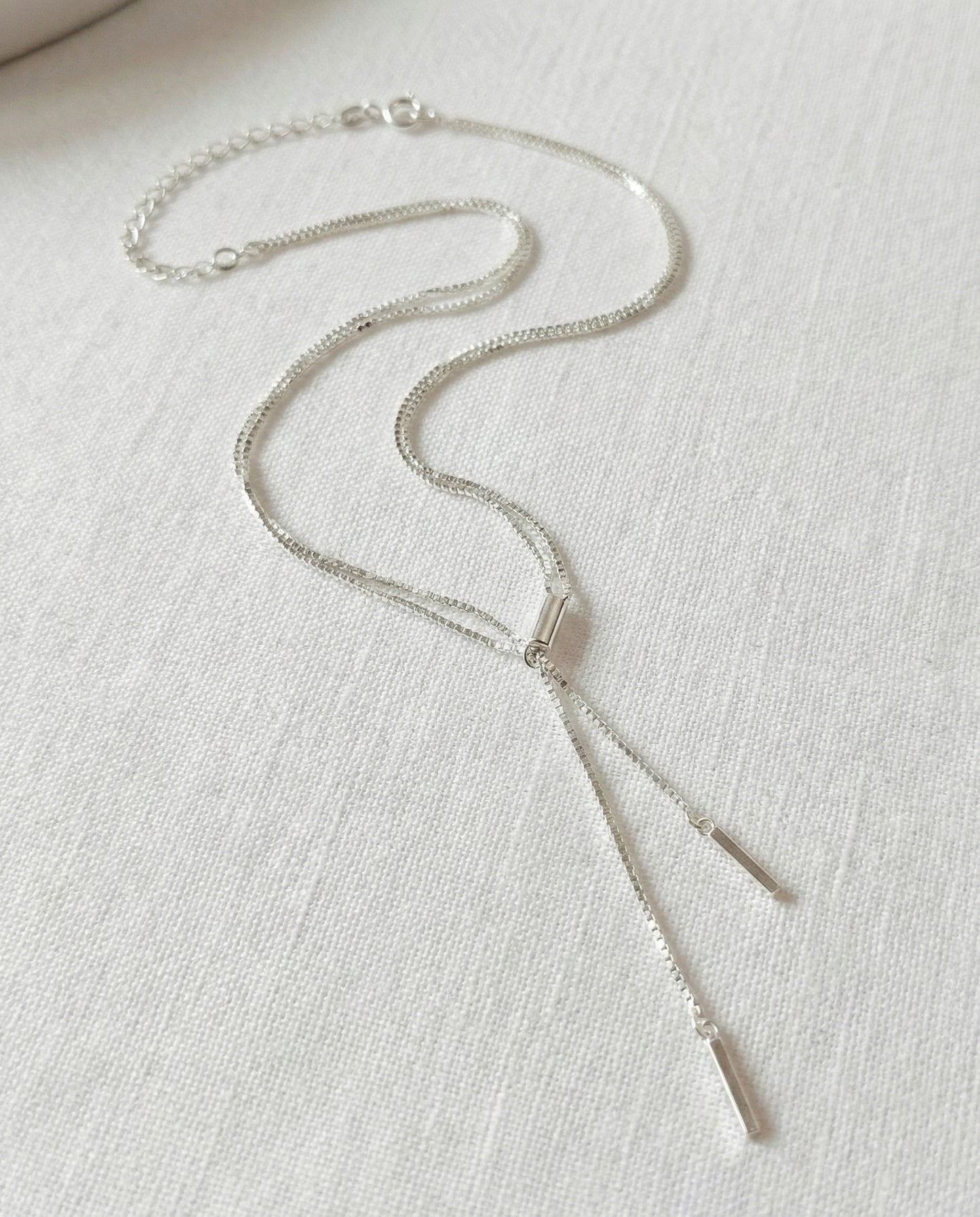 925 Silver Two-Line Y Lariat Necklace 40+5cm (Gold/Silver)