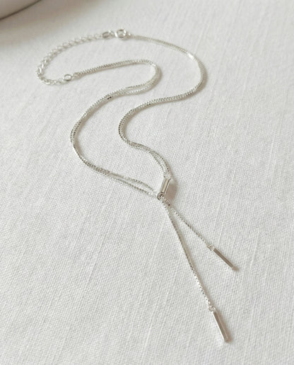 925 Silver Two-Line Y Lariat Necklace 40+5cm (Gold/Silver)