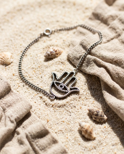 925 Sterling Silver Hamsa Hand Chain Bracelet — Handmade in Korea