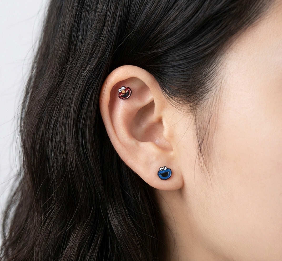 Sesame Street Barbell Earrings - Surgical Steel | Elmo, Cookie Monster, Bert & Ernie | Korean Made