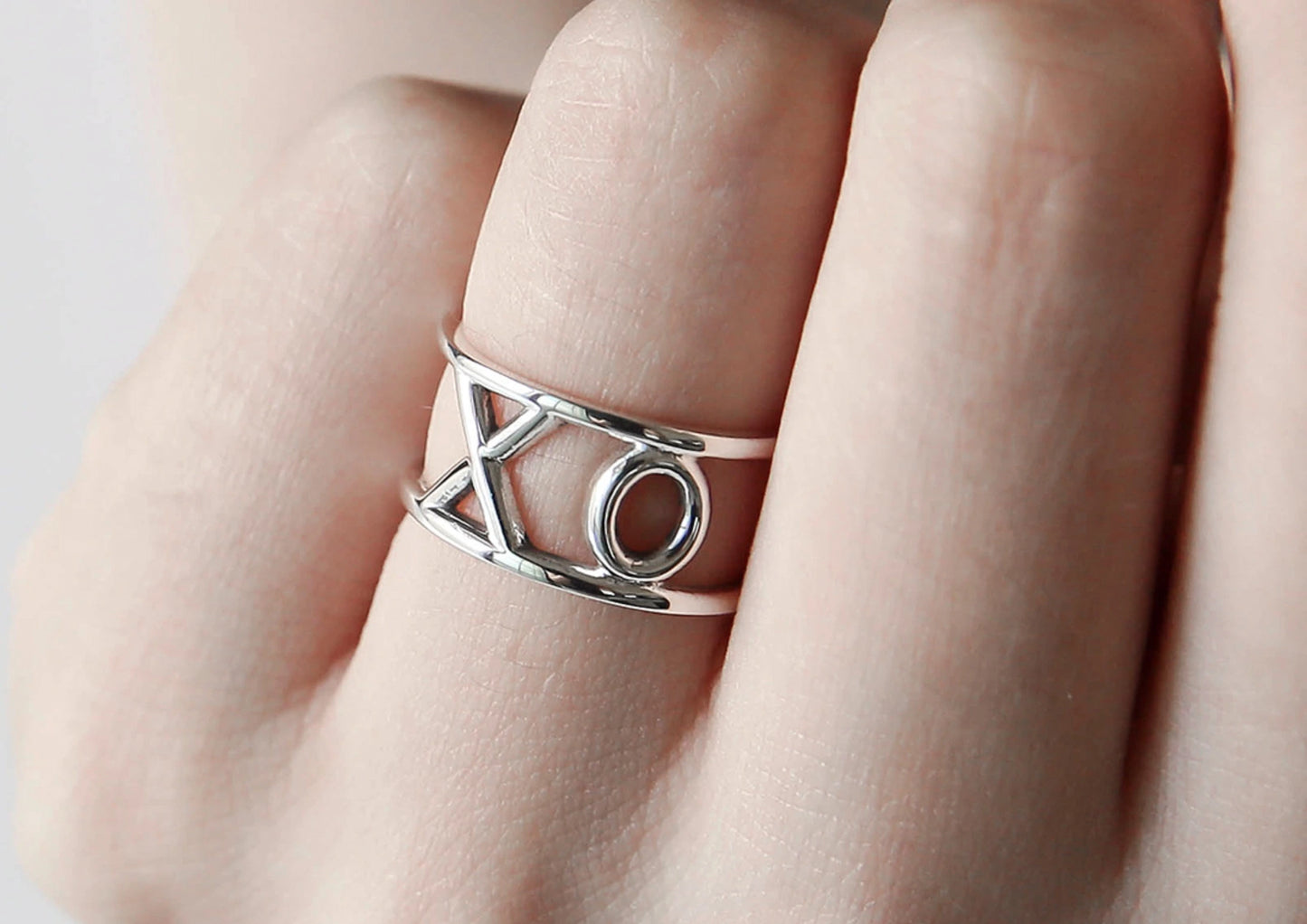 Chunky XO 925 Sterling Silver Bold Wide Band Ring | Handmade Korea