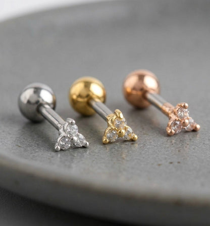 Micro CZ Triangle & Square Surgical Steel Barbell Piercing — 3 Colors