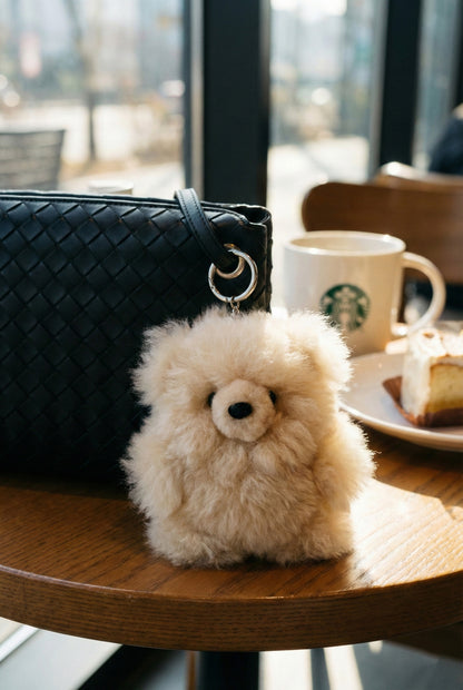 20cm Giant Real Alpaca Fur Teddy Bear Keychain Bag Charm