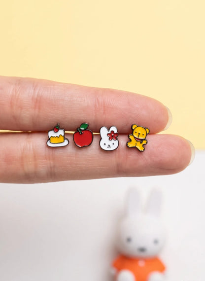 Miffy & Boris Brass Enamel Stud Earrings, 4-Piece Set