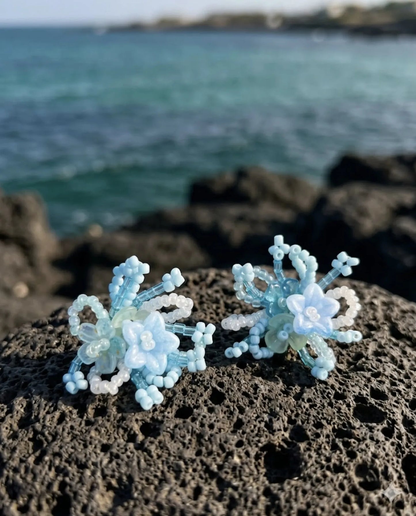 Sky Bloom Crystal Jelly Flower Bead Earrings | K-Style Handmade