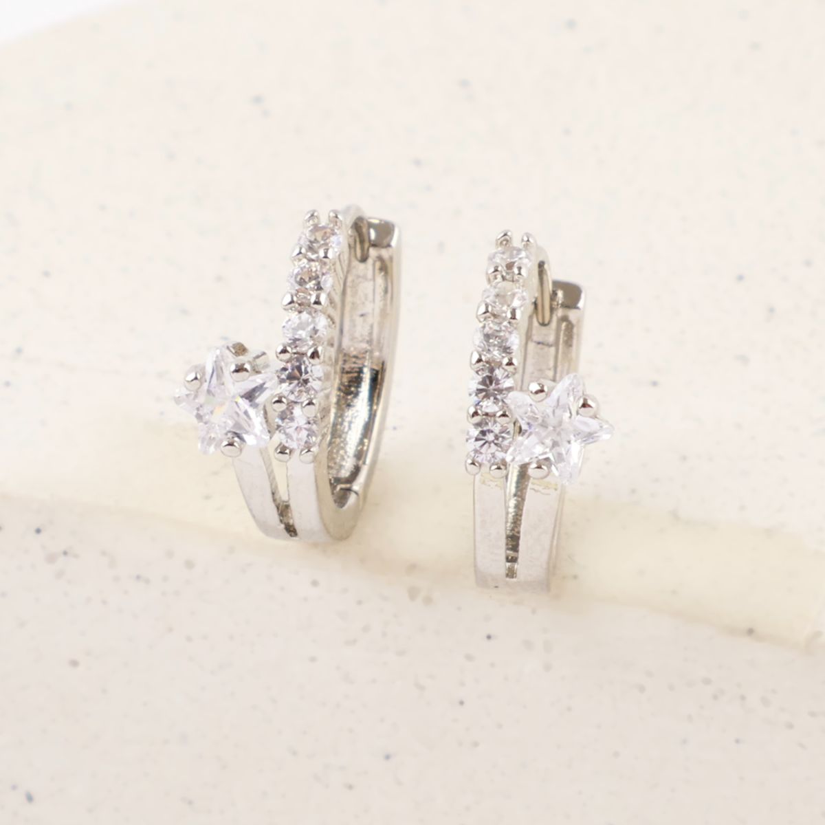 Star CZ Double-Row Huggie Hoop Earrings – Gold, Silver & Rose Gold