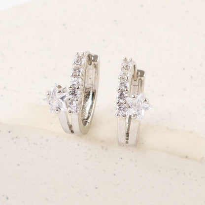 Star CZ Double-Row Huggie Hoop Earrings – Gold, Silver & Rose Gold