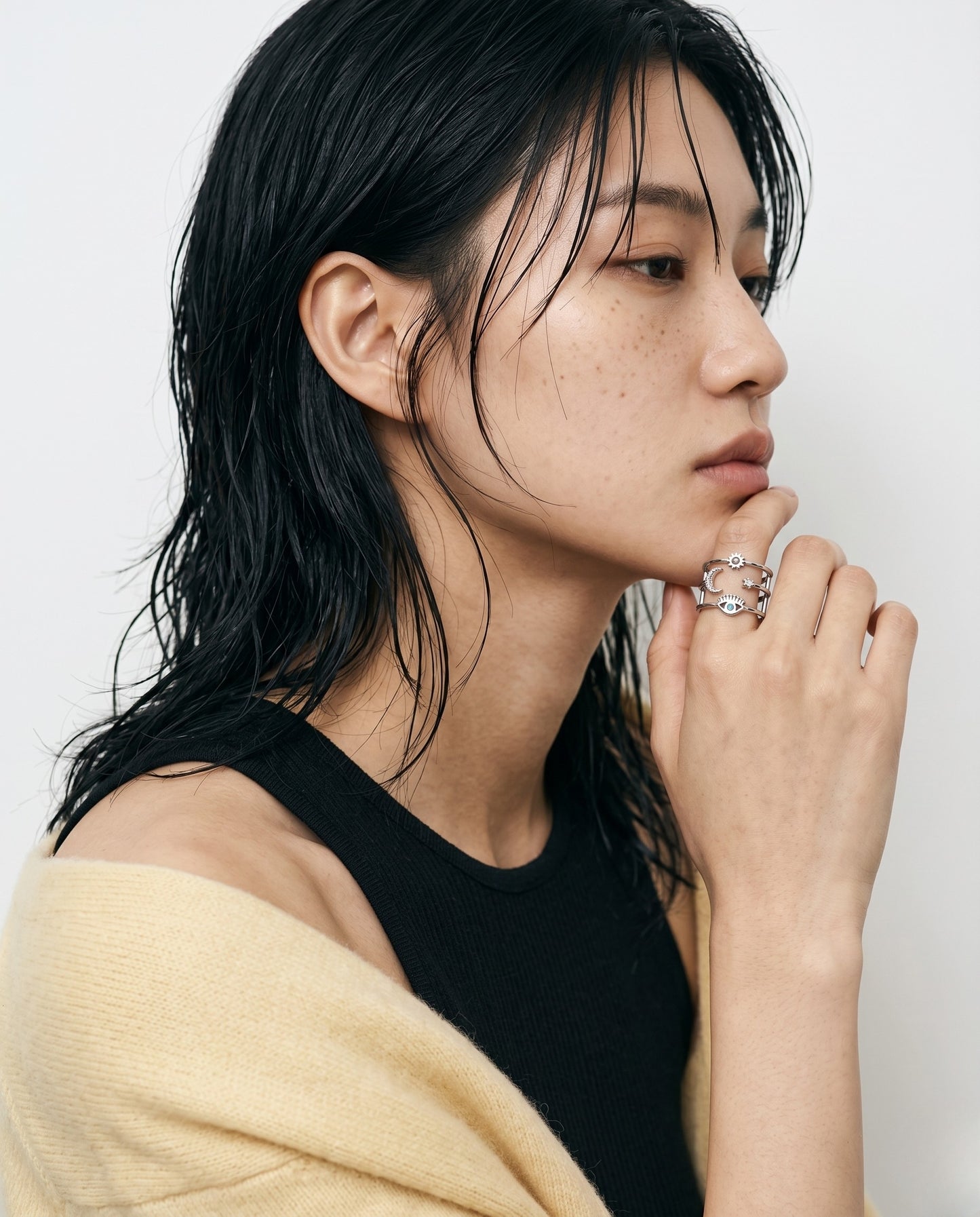 Bold Celestial Evil Eye Sun Moon Star Layered Brass Ring – Made in Korea