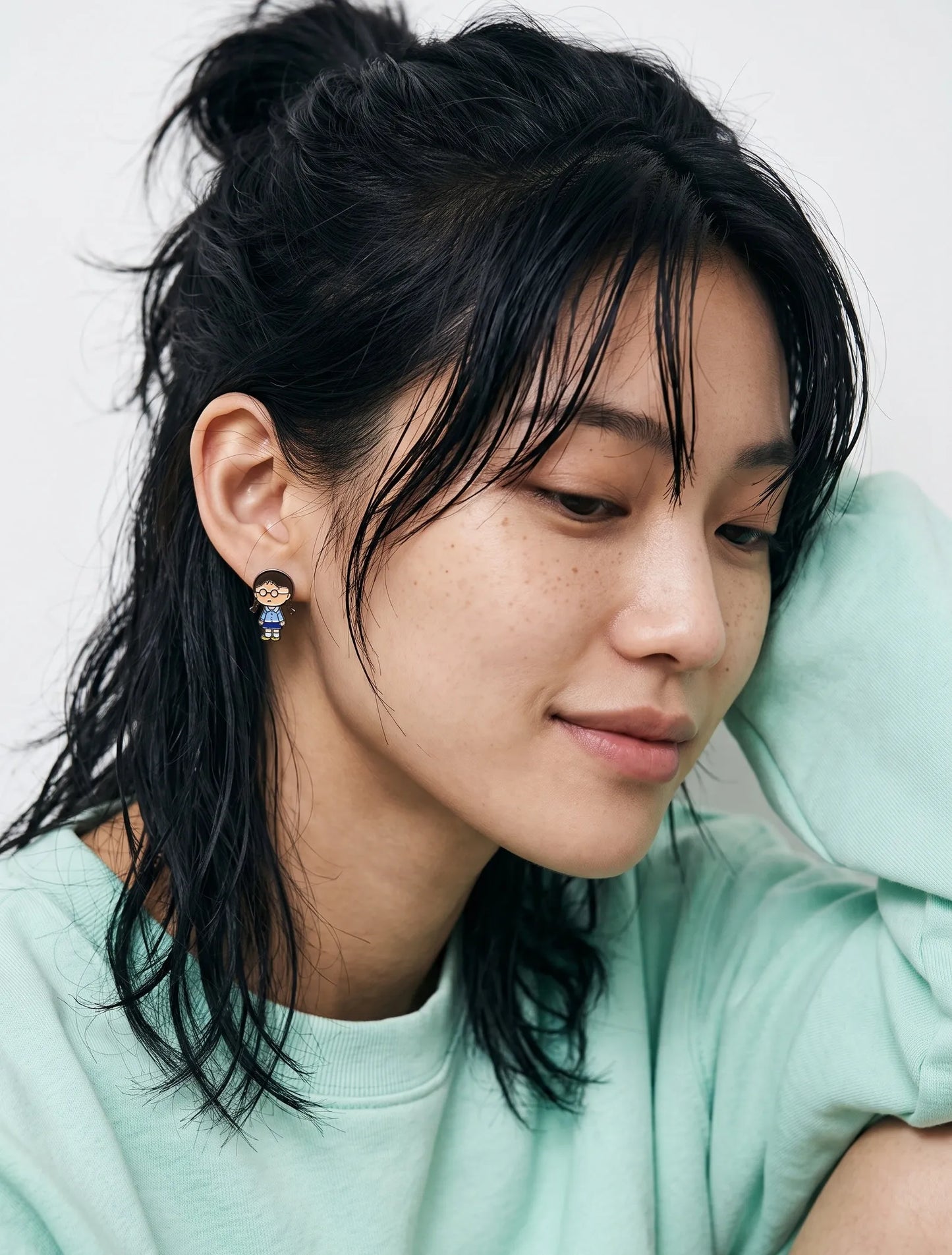 Maruko-chan Mismatch Stud Earrings – Enamel Anime Character