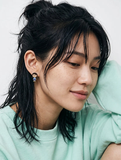 Maruko-chan Mismatch Stud Earrings – Enamel Anime Character