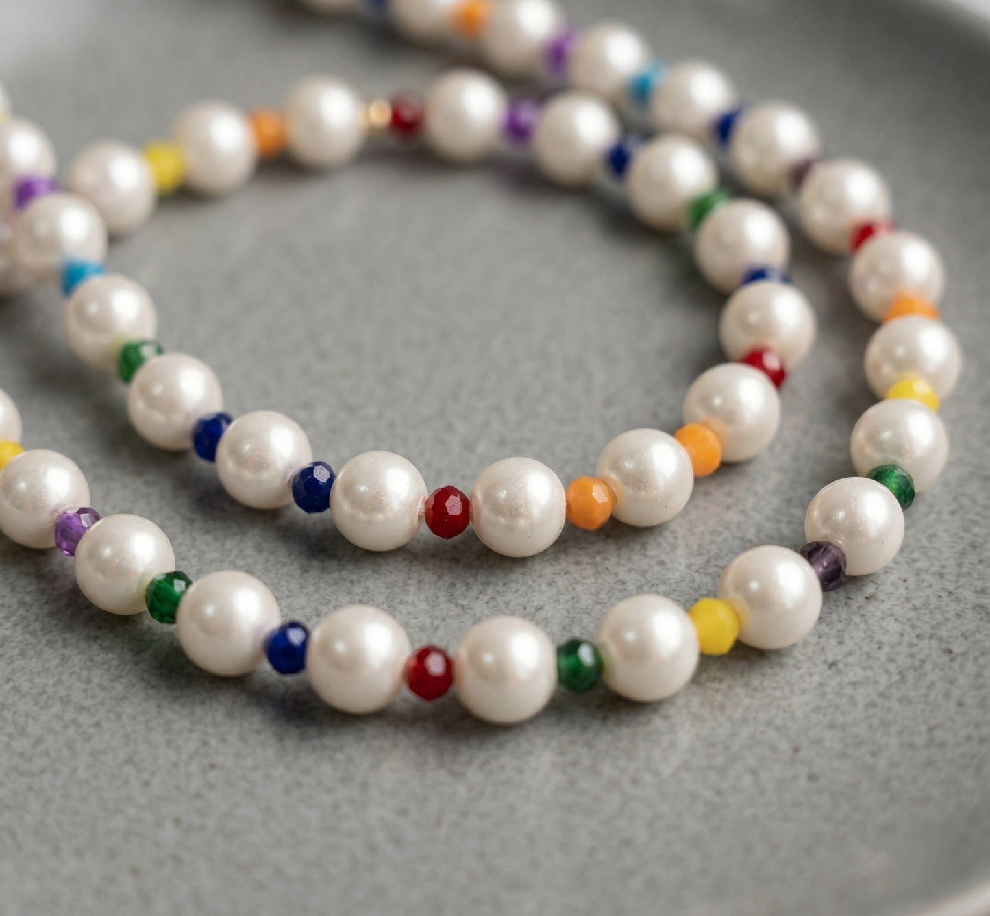 Rainbow Bead Acrylic Pearl Necklace — Y2K Kidcore Layered Choker