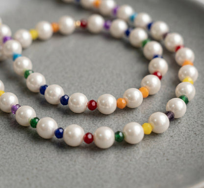 Rainbow Bead Acrylic Pearl Necklace — Y2K Kidcore Layered Choker