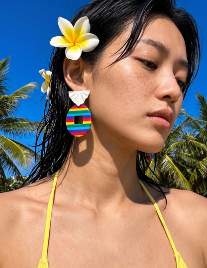 Hawaii Sunset Stripe Acrylic Drop Earrings, K-Style Resort