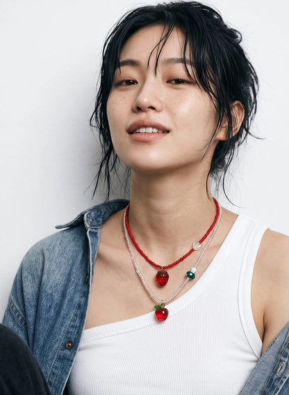 Fruit Charm Bead Necklace | Apple or Strawberry – K-Style