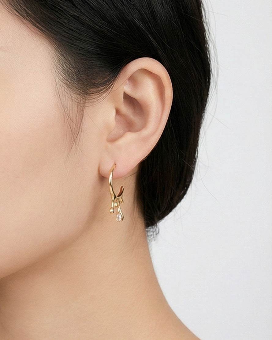 Teardrop Cubic C-Hoop Earrings in Gold & Silver - Titanium Post