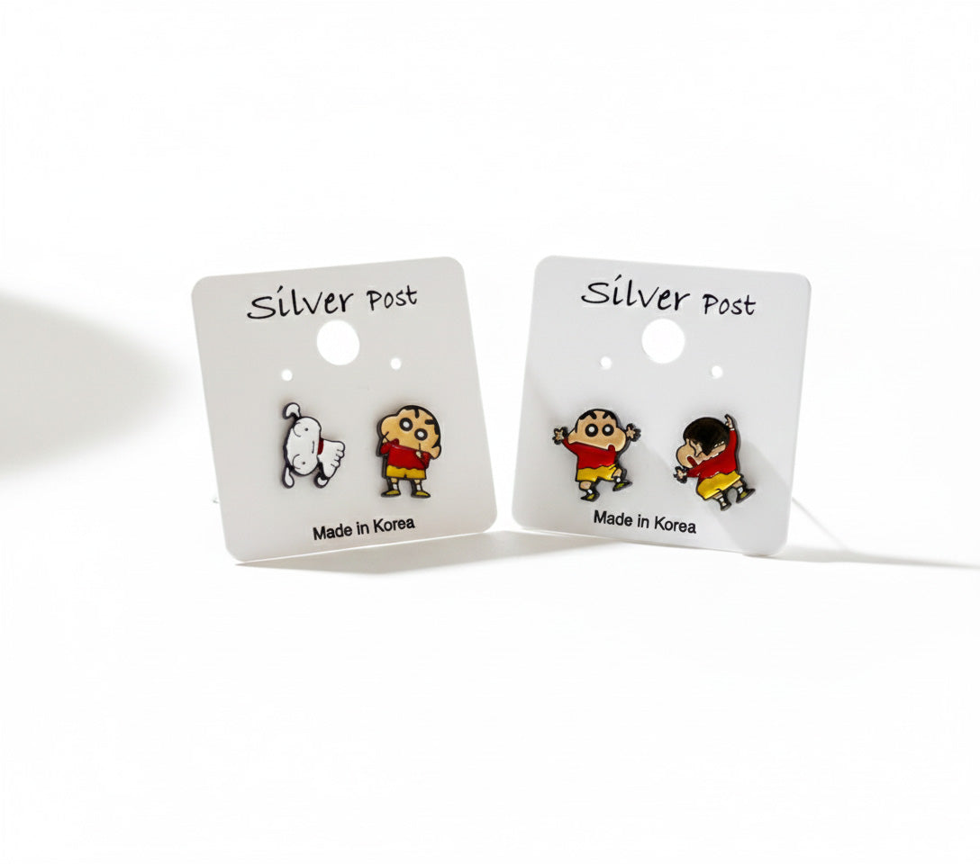Crayon Shin-chan & Waniyama Dino-Inspired Studs | Handmade in Korea | Silver Post