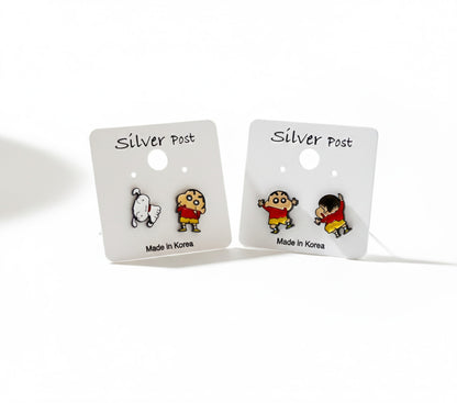 Crayon Shin-chan & Waniyama Dino-Inspired Studs | Handmade in Korea | Silver Post