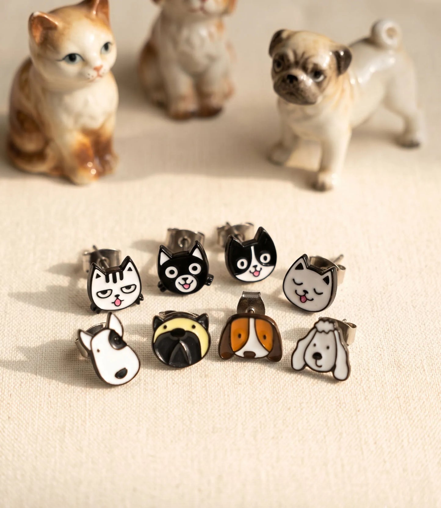 Black Cat & White Cat Mismatch Earrings — The Curated Ear Duo