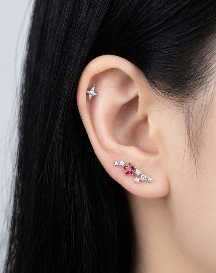 Helix Barbell – Star Cluster (Red) in Pink & Silver R