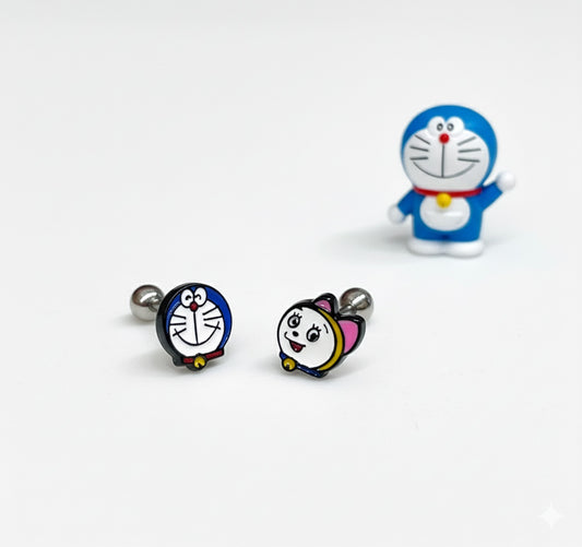 Handmade Doraemon and Dorami character piercing studs with enamel coating