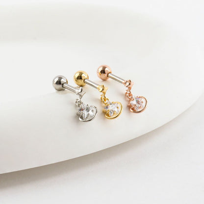 Planet Dangle Star Barbell Stud – Surgical Steel Bar, Clear/Blue CZ, Silver·Gold·Rose Gold