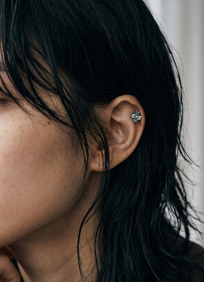 Emerald Clover Barbell Stud | Brass + Surgical Steel | K-Style Ear Stack (Single)