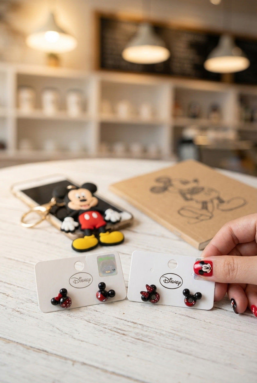 Official Disney Mickey Donut & Minnie Ladybug Stud Earrings 925