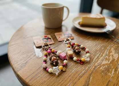 Vintage Monchhichi Beaded Keychain - Y2K Gingham Bag Charm (Pink/Yellow)