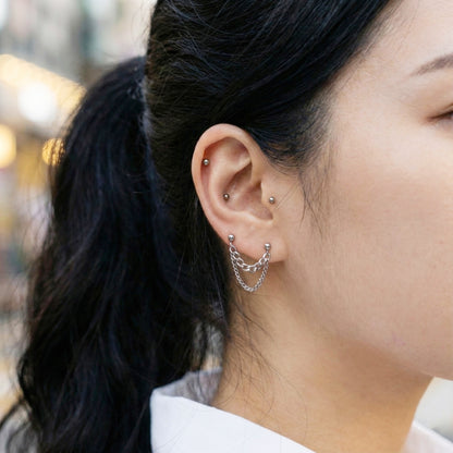 Double Chain Lobe Piercing - Surgical Steel Connected Earring