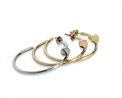 Modern Screw Hoop Earrings | Brass Titanium Posts | Gold Silver Rose Gold