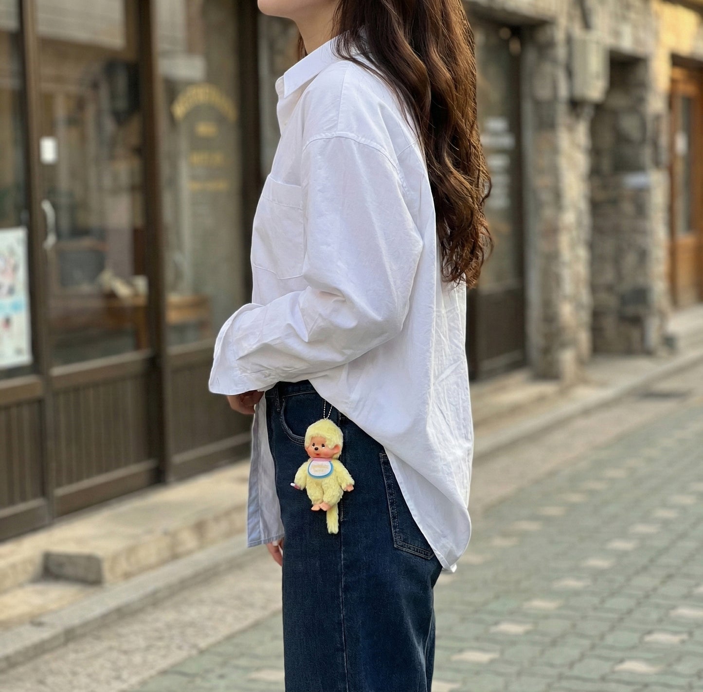 Monchhichi Plush Keychain, Soft Kawaii Bag Charm, Yellow Pink Blue