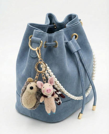 Handmade Nepal Wool Felt Animal Keychain - Pig & Hedgehog Bag Charm