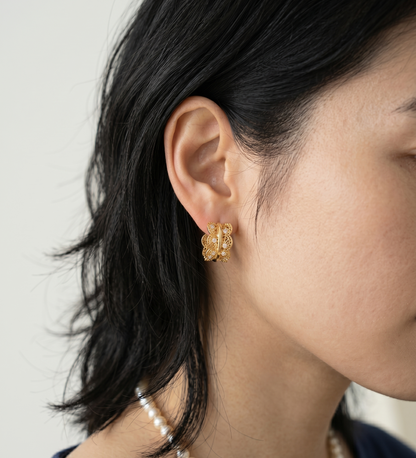 Vintage Filigree Chunky Hoop Earrings | CZ | Gold & Silver | Korean Jewelry