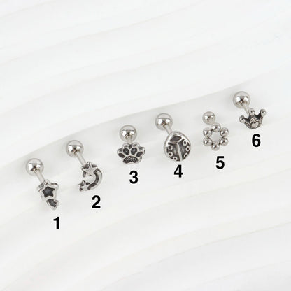 Vintage surgical steel piercing set numbered 1-6 with oxidized antique finish details
