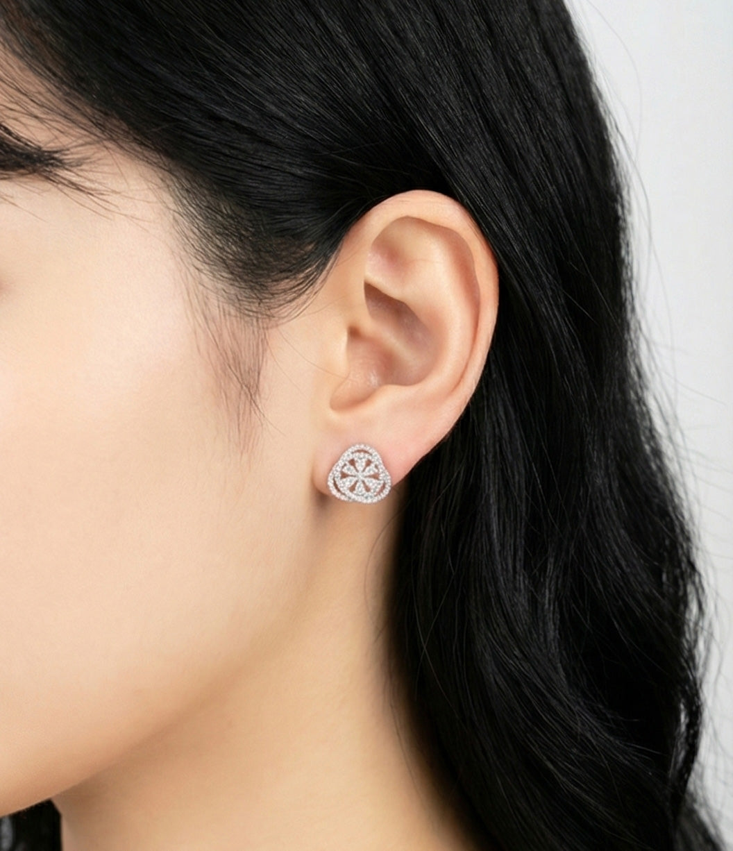 Heart Flower CZ Stud Earrings - 925 Silver