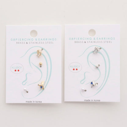 Lucky ocean barbell stud earring set packaging showing gold and silver options with allergy-free label