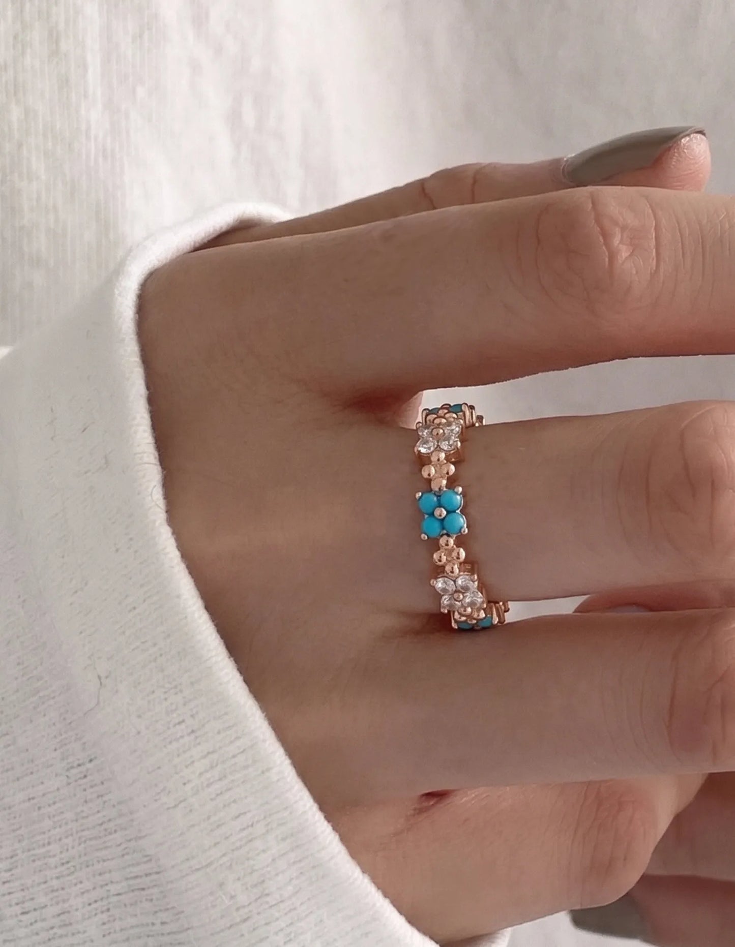 Turquoise Floral Eternity Ring | K-Style Stack