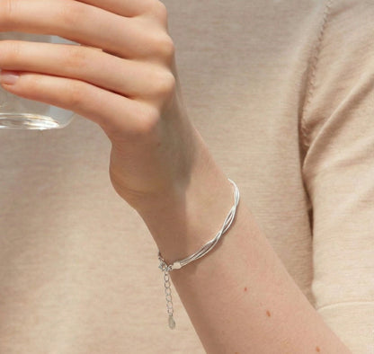 925 Sterling Silver 3-Strand Snake Chain Layered Bracelet – Minimalist Everyday Jewelry