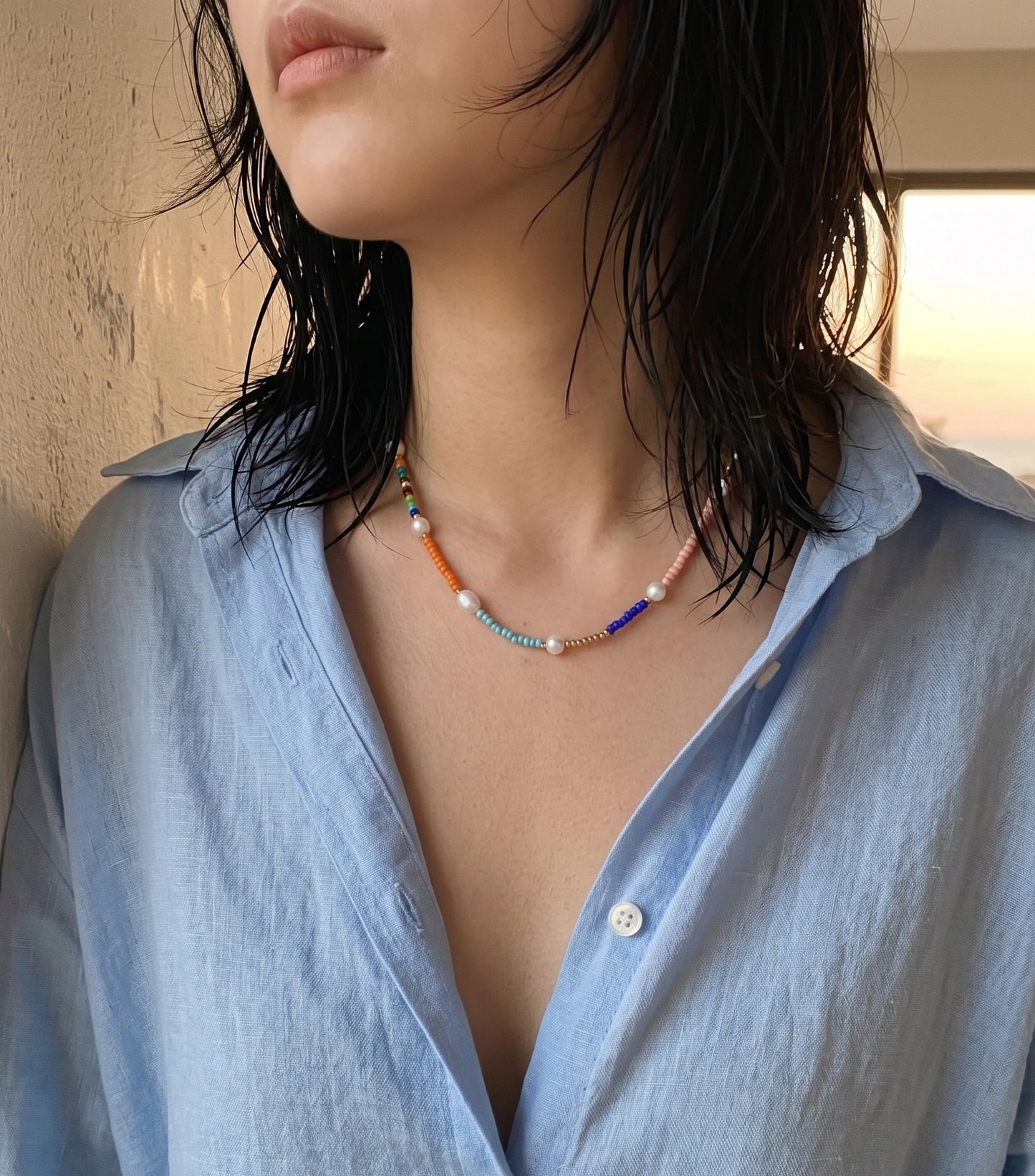 Colorful Freshwater Pearl Seed Bead Necklace | Vacation Jewelry