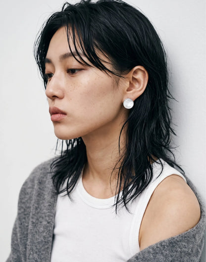 Mother of Pearl Circle Studs — 925 Silver