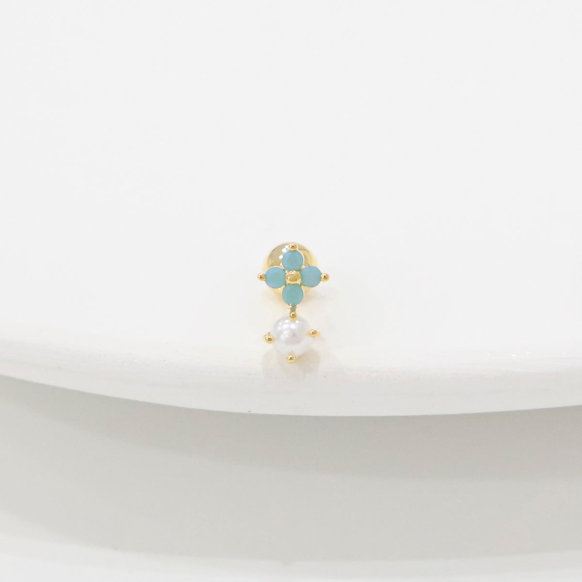 Pastel Flower Pearl Barbell Stud - Surgical Steel Cartilage Piercing