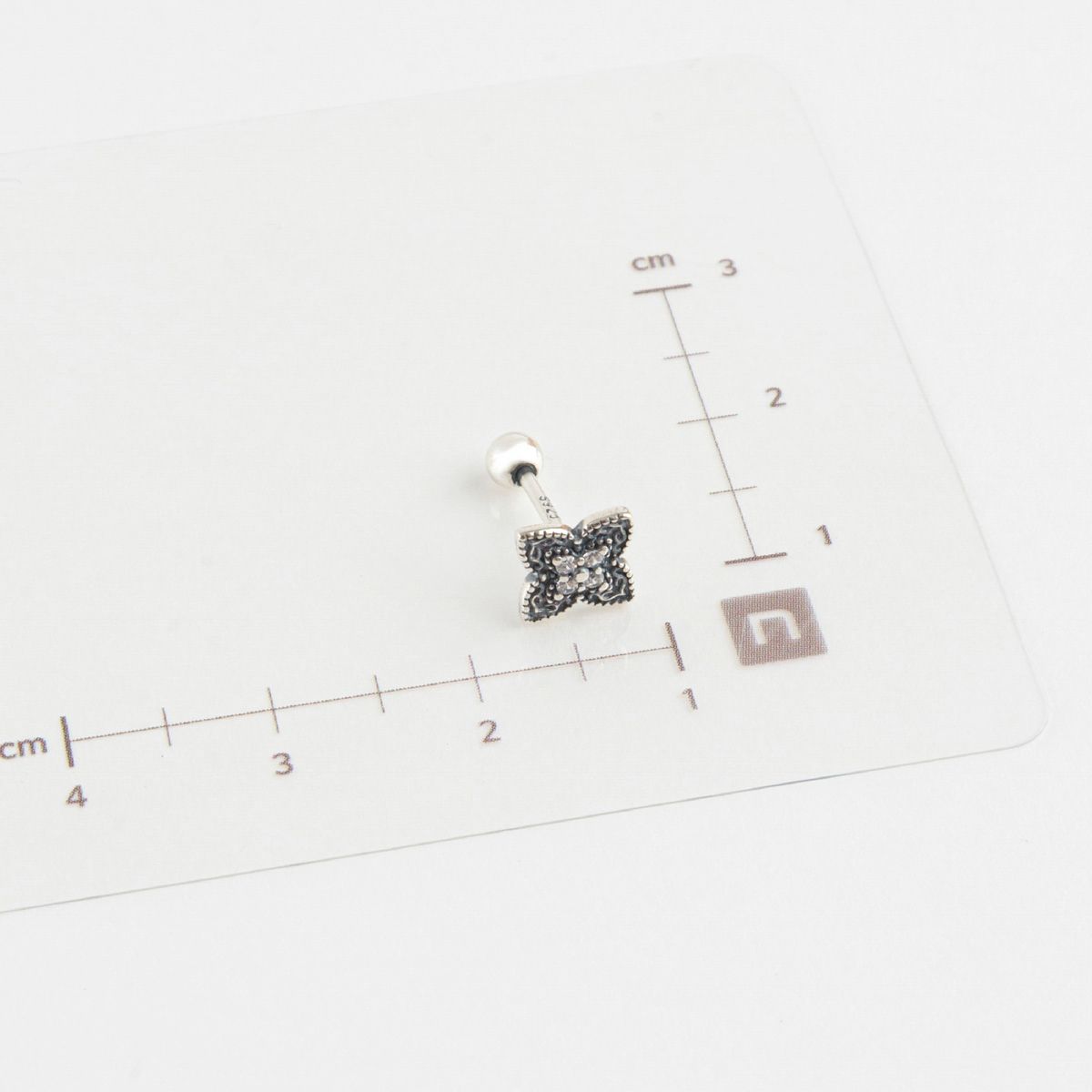 Antique Silver Heart & Flower Cartilage Stud | 925 Sterling Post