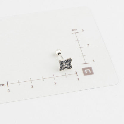 Antique Silver Heart & Flower Cartilage Stud | 925 Sterling Post