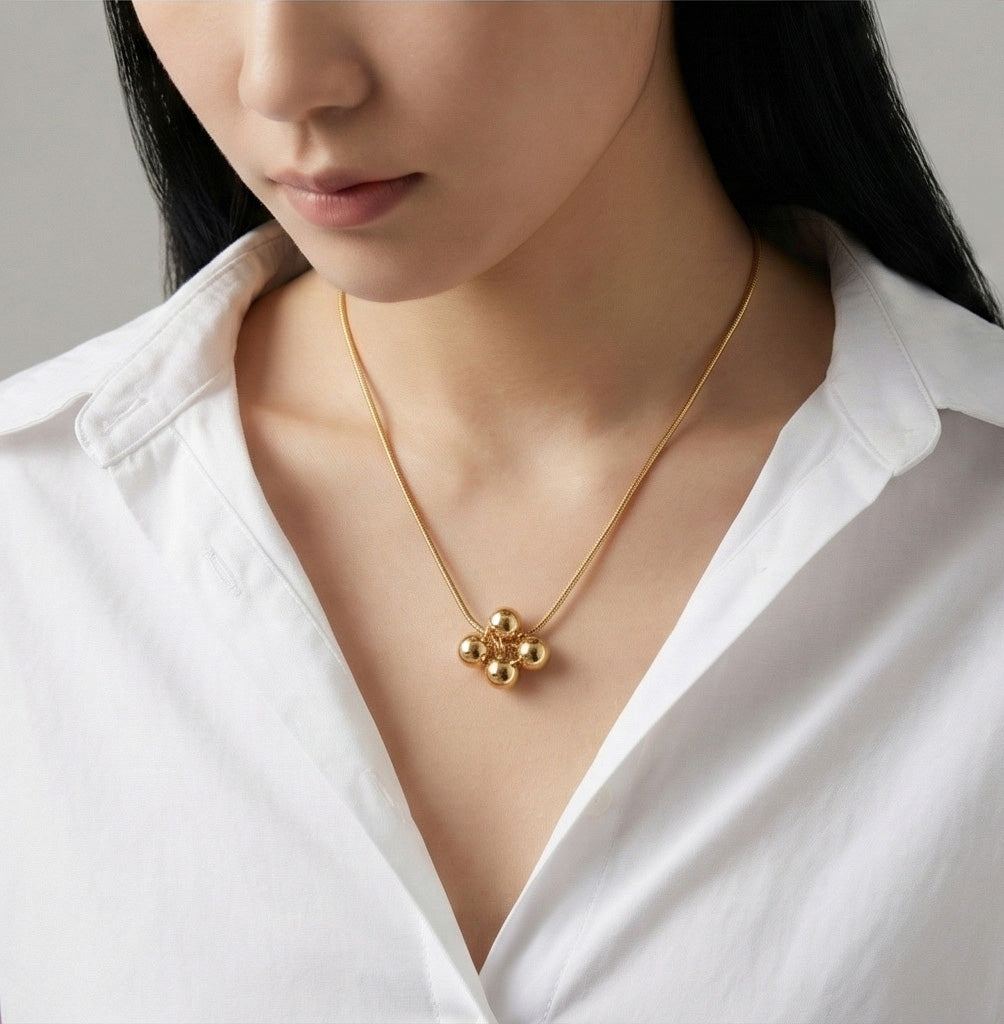 925 Silver Snake Chain 5-Ball Necklace