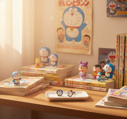 Doraemon Dorami piercings displayed with anime collectibles