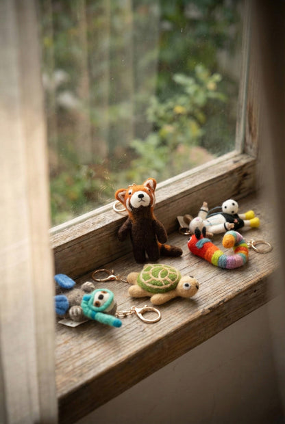 Handmade Nepal Wool Felt Animal Keychain - Cute Otter Red Panda Turtle Sheep | Unique Eco Gift