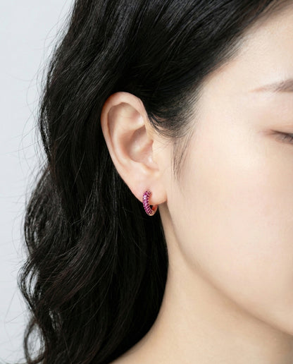 Sparkly Pavé Heart Huggie Hoop Earrings - 7 Colors CZ Cubic Zirconia | 14K Gold Plated Sterling Silver Posts