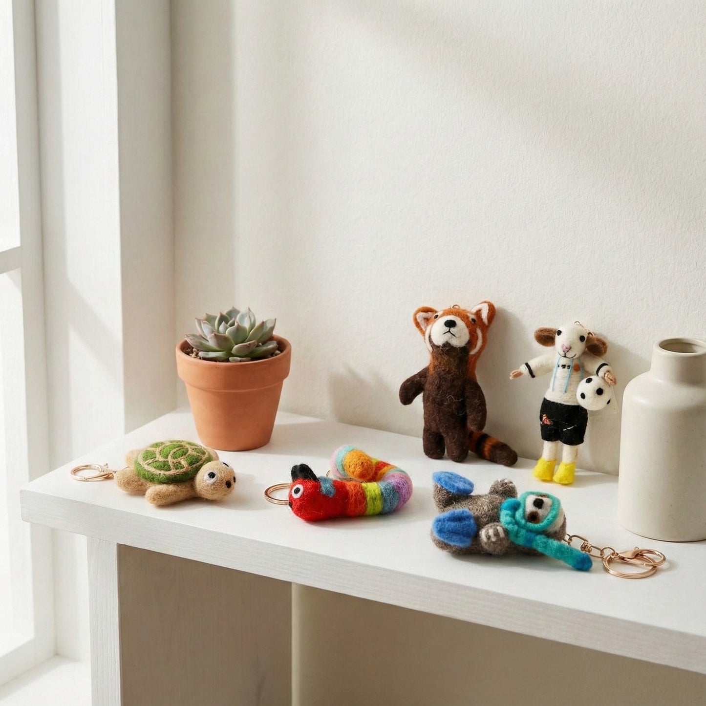 Handmade Nepal Wool Felt Animal Keychain - Cute Otter Red Panda Turtle Sheep | Unique Eco Gift