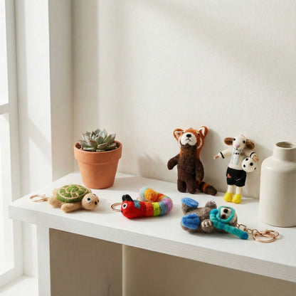 Handmade Nepal Wool Felt Animal Keychain - Cute Otter Red Panda Turtle Sheep | Unique Eco Gift